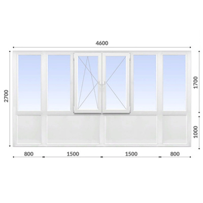Французский балкон 2700x4600 Dexen 70 мм 2-камерный стеклопакет энергосберегающее