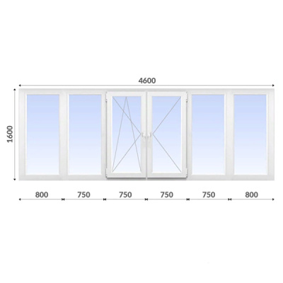 Балкон П-образный 1600x4600 WDS 60 мм 1-камерный стеклопакет энергосберегающий
