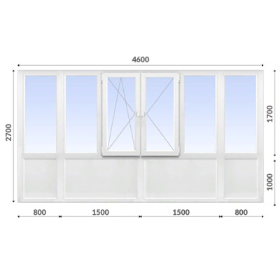 Французский балкон 2700x4600 Wintech 70 мм 1-камерный стеклопакет