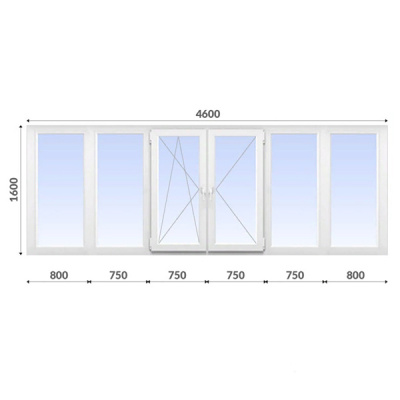 Балкон П-образный 1600x4600 Krauss 60 мм 1-камерный стеклопакет энергосберегающий