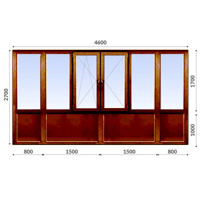Французский балкон 2700x4600 WDS 60 мм 1-камерный стеклопакет ламинированное